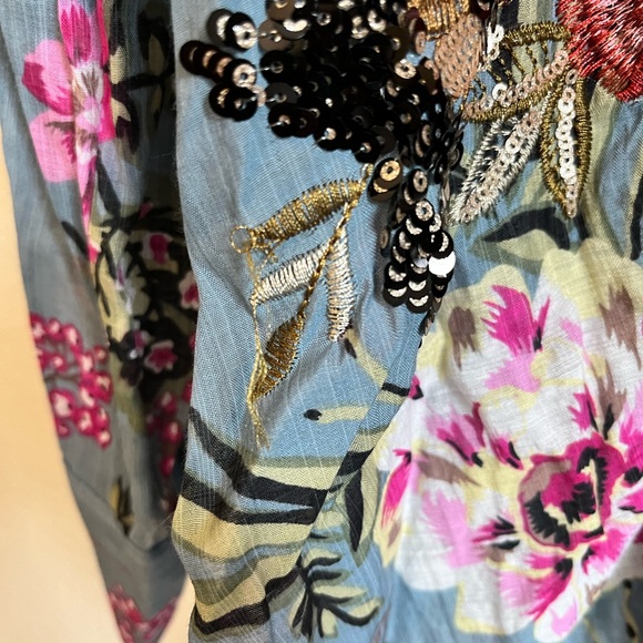 Aratta Silent Journey long sleeve blouse floral embroidered blue size medium - Picture 8 of 8